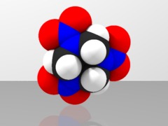 Space-filling molecular model of RDX (cyclonite, C4)